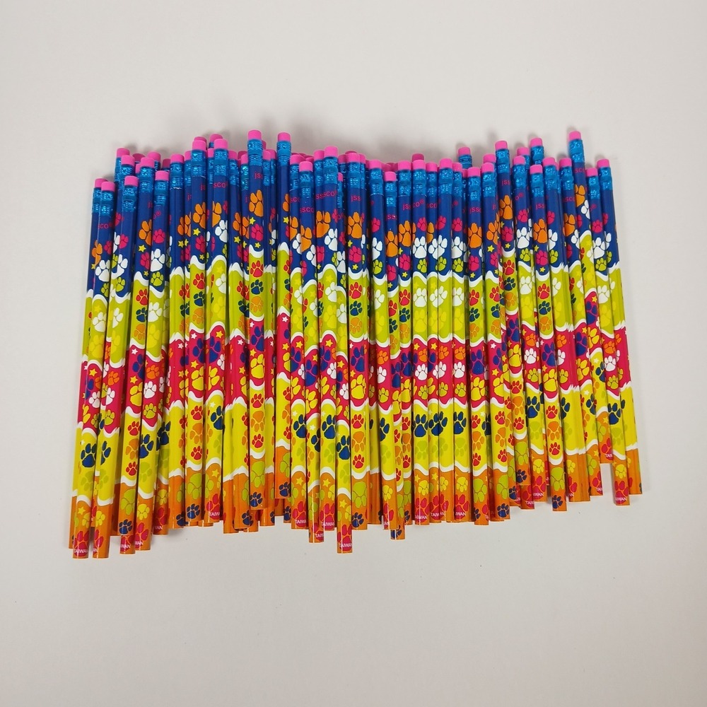 Fun Colorul Paw Print Pencils Set of 109 School Pencils Unsharpened JSSCO